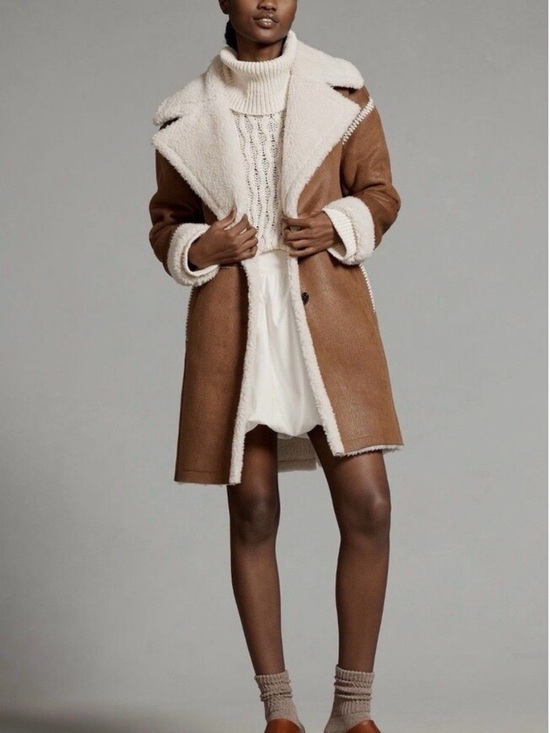 Avec Les Filles Jackets & Blazers - Avec Les Filles anthropologie brown Women’s shearling Coat Sz L NWT